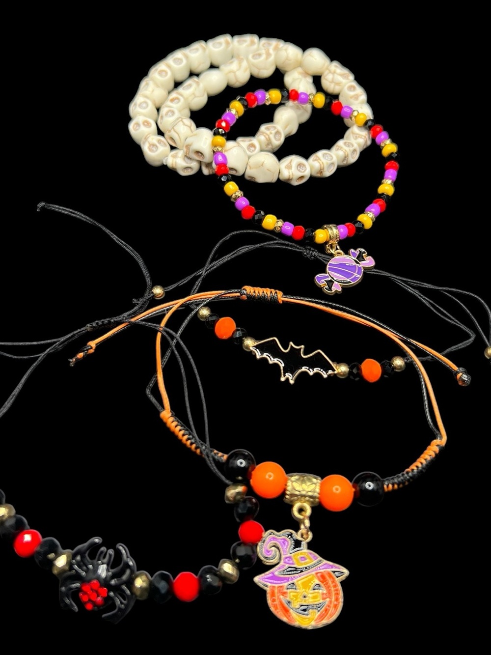 Halloween Beaded Charm Bracelet Stack Set (6 Pcs) 💀